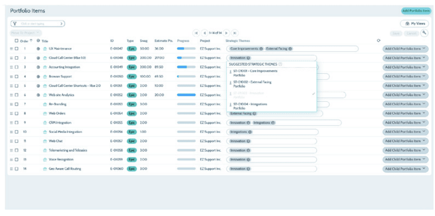 Teamforge customers strategic themes screenshot